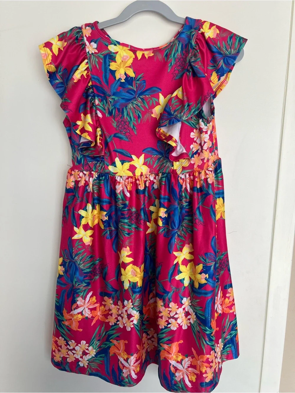 Tommy Bahama Hot Pink Tropical Floral Ruffle Sleeve Dress